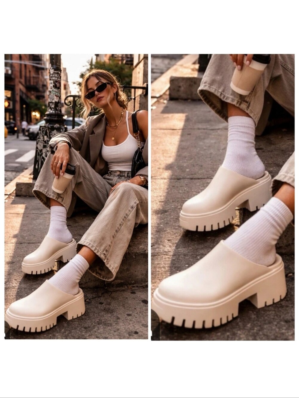 Jeffrey Campbell Lugged Platform Clog Cream Size 6 Chunky Platform Slip On